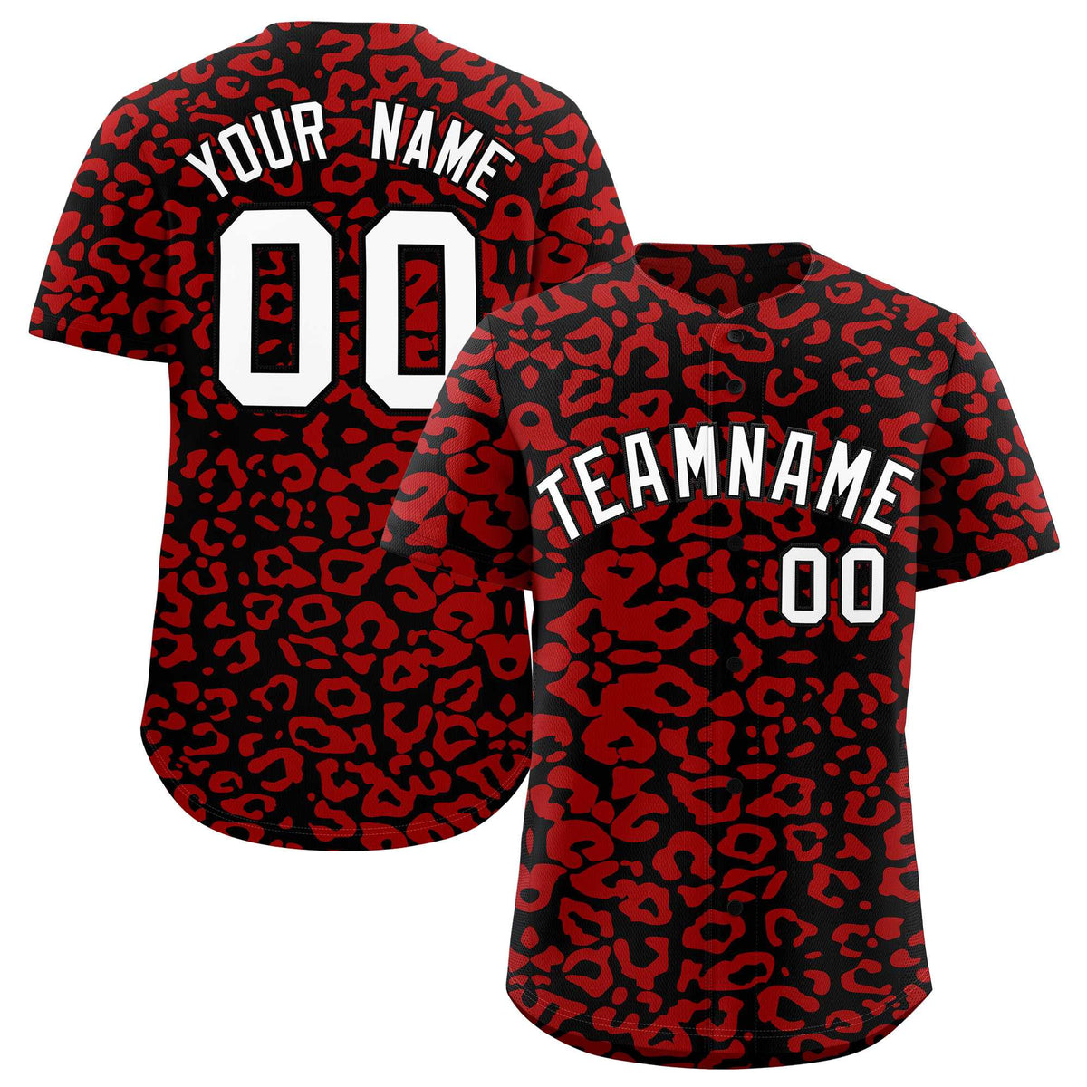 Custom Black Red Leopard Print Pattern Authentic Baseball Jersey