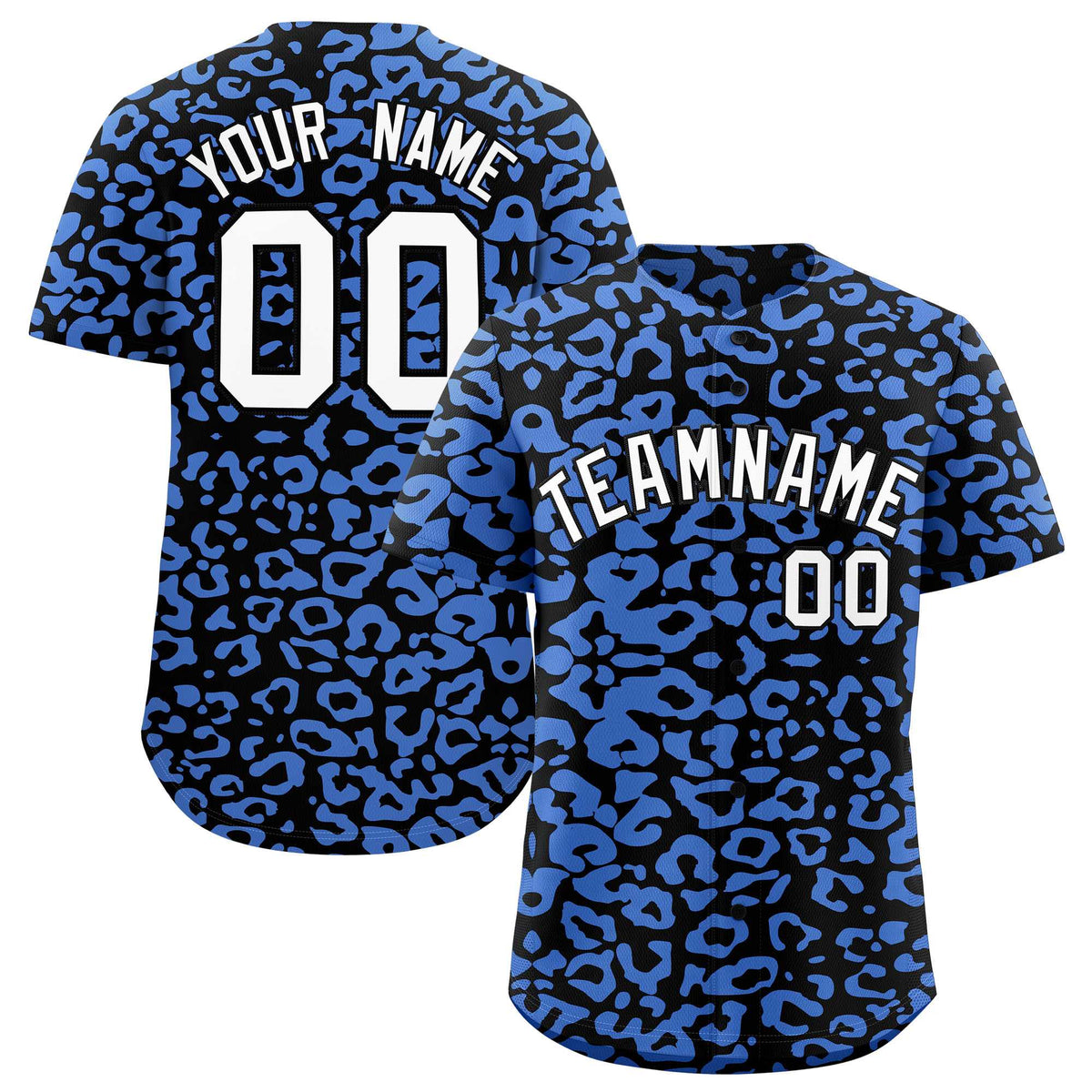 Custom Black Light Blue Leopard Print Pattern Authentic Baseball Jersey