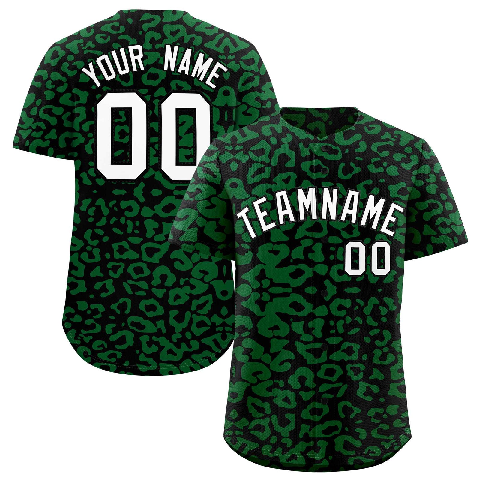 Custom Black Kelly Green Leopard Print Pattern Authentic Baseball Jersey