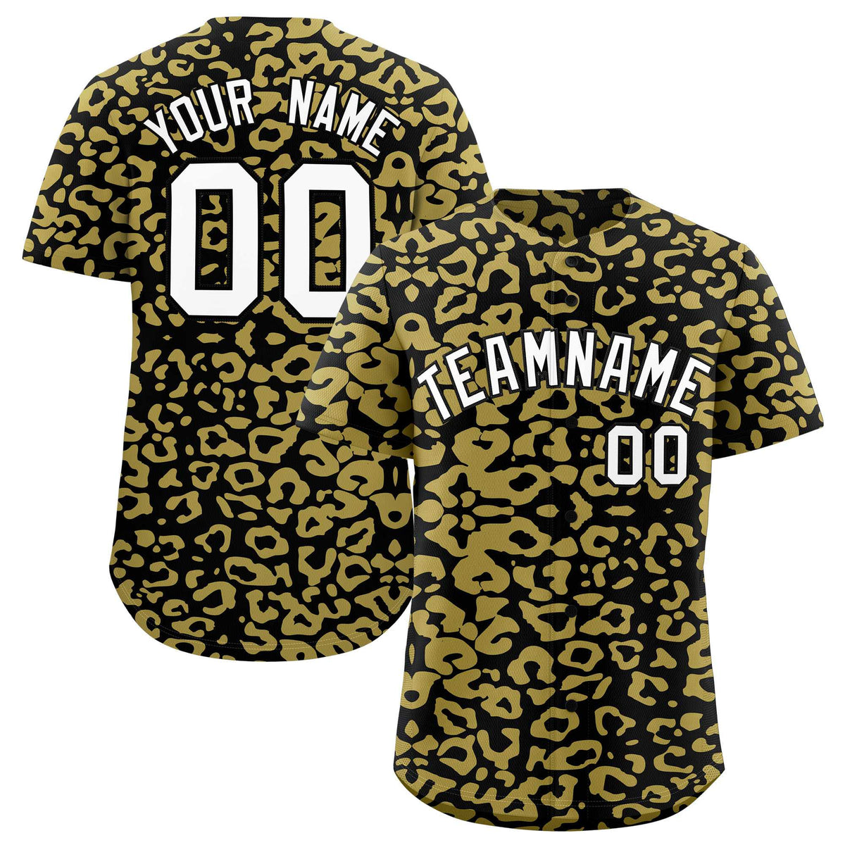 Custom Black Old Gold Leopard Print Pattern Authentic Baseball Jersey
