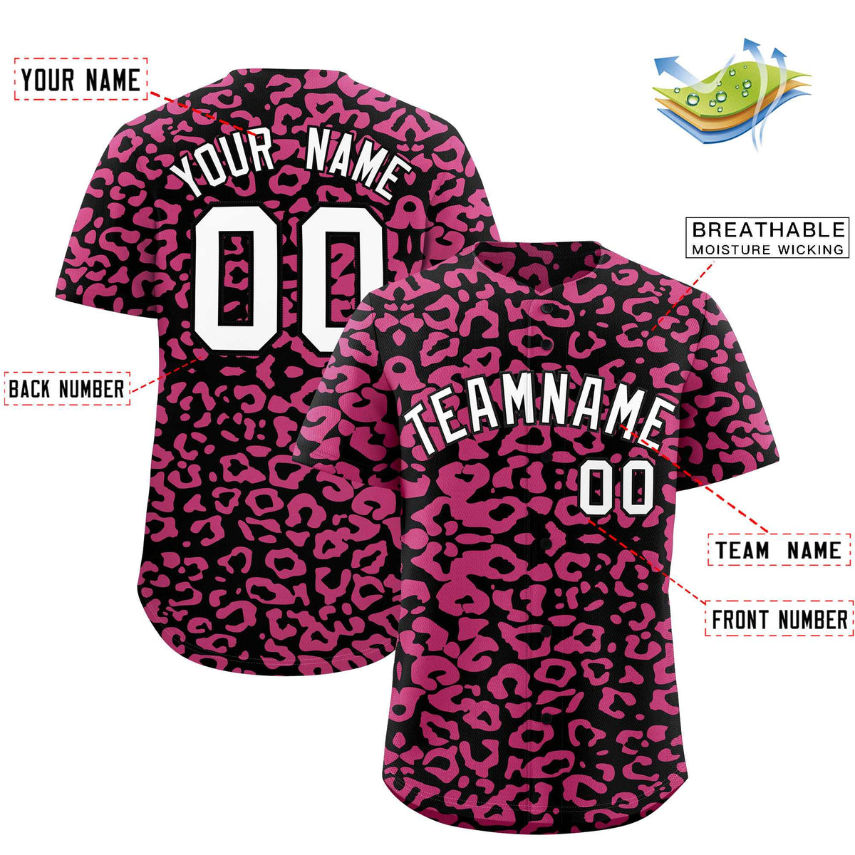 Custom Black Pink Leopard Print Pattern Authentic Baseball Jersey
