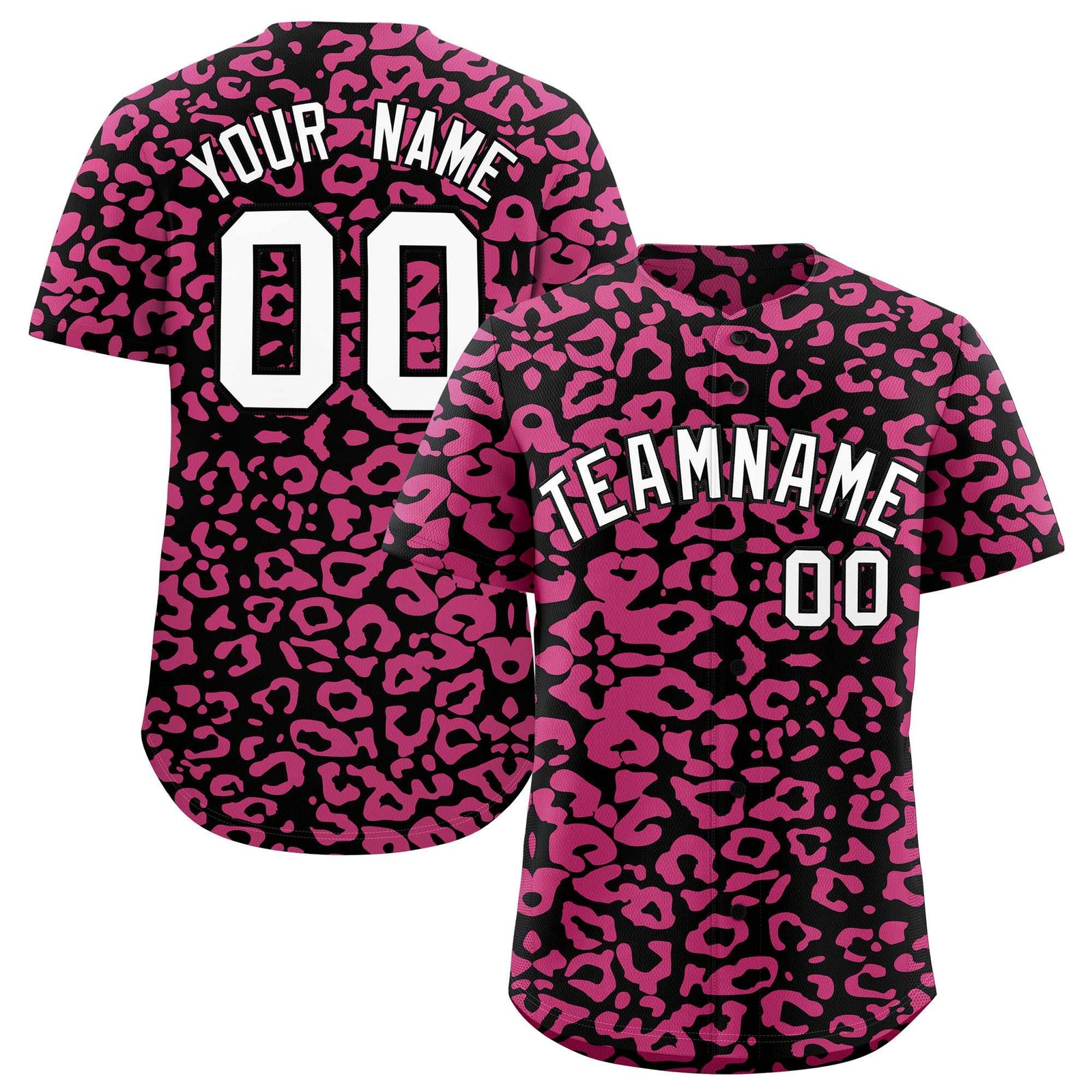 Custom Black Pink Leopard Print Pattern Authentic Baseball Jersey