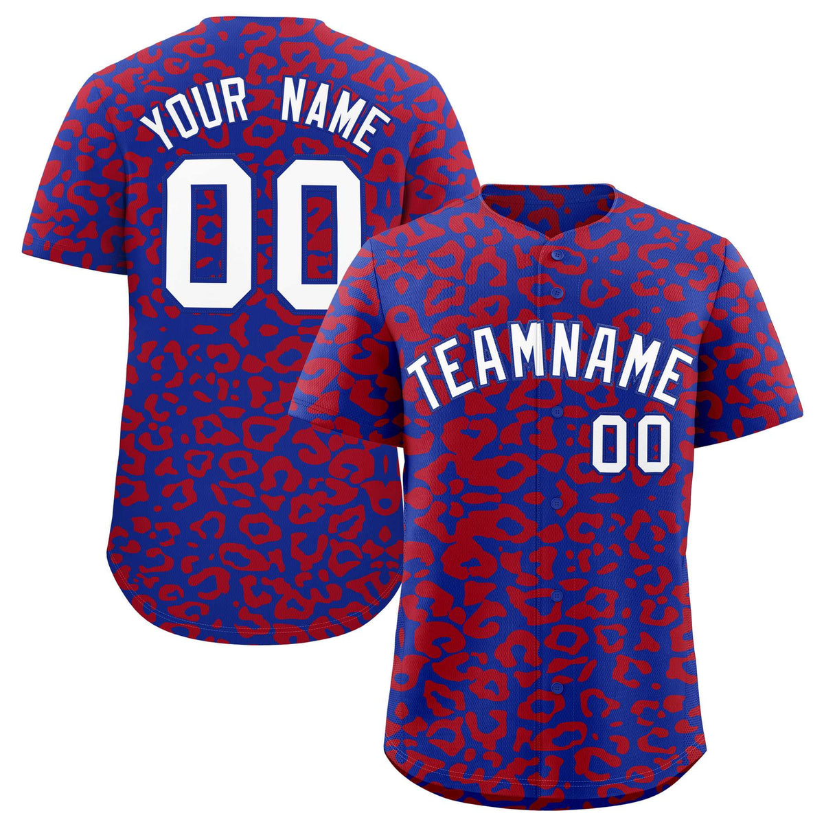 Custom Royal Red Leopard Print Pattern Authentic Baseball Jersey