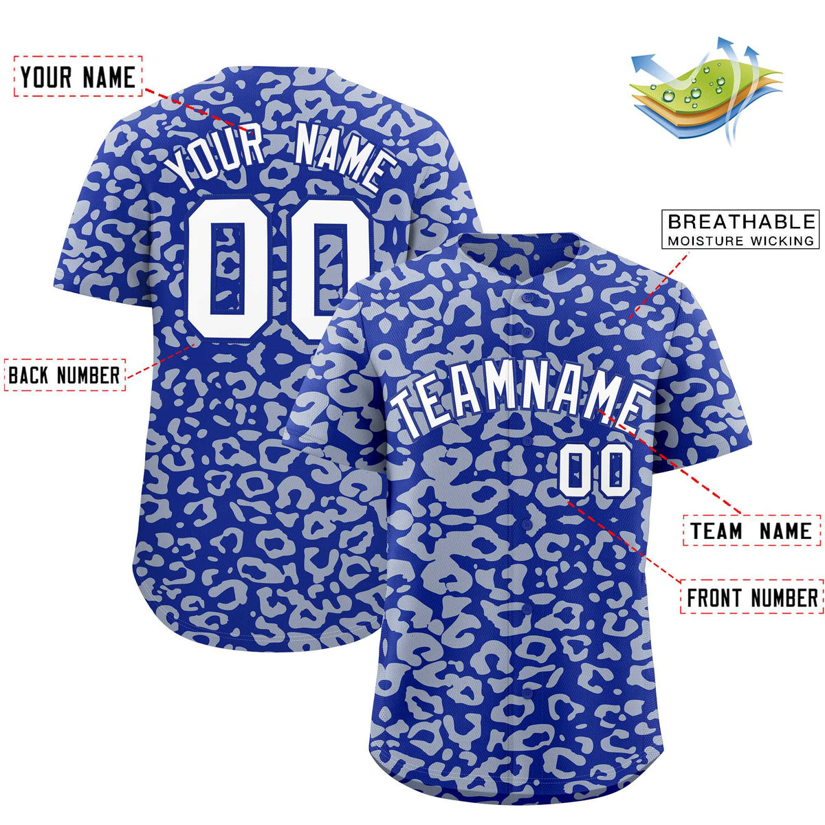 Custom Royal Silver Leopard Print Pattern Authentic Baseball Jersey