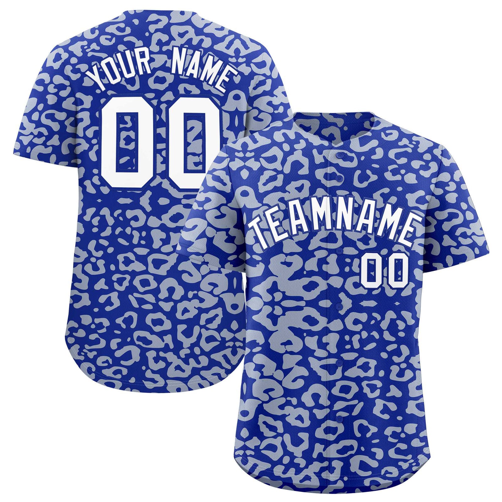 Custom Royal Silver Leopard Print Pattern Authentic Baseball Jersey