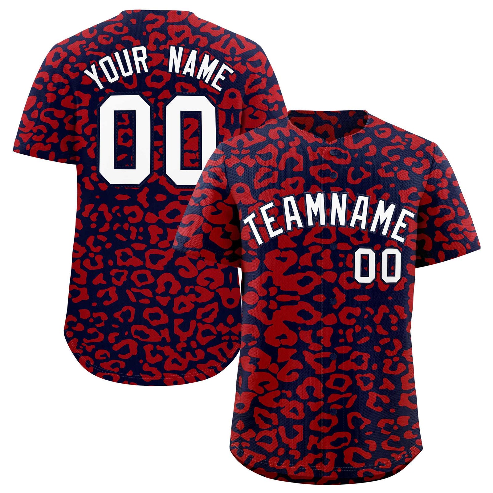 Custom Navy Red Leopard Print Pattern Authentic Baseball Jersey