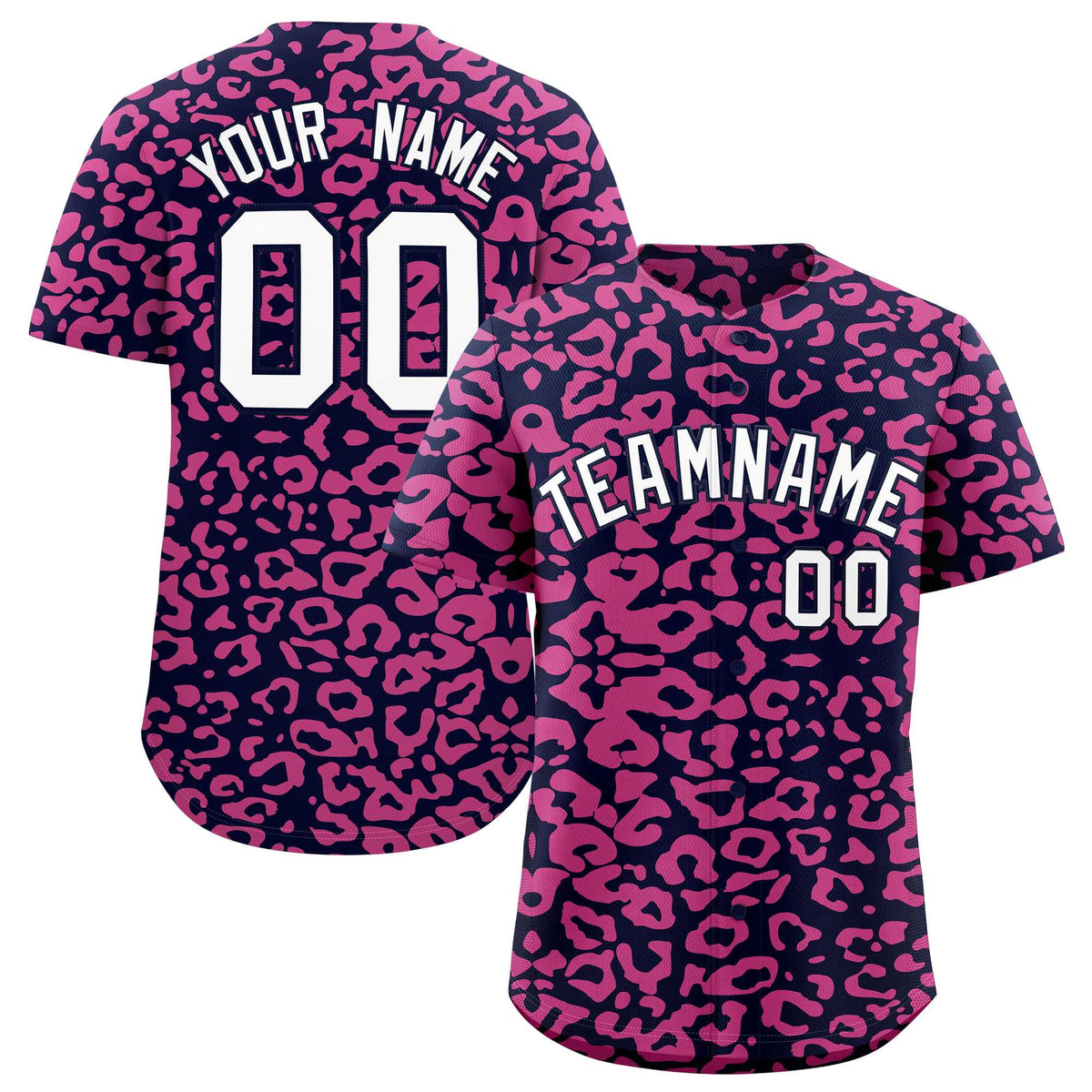 Custom Navy Pink Leopard Print Pattern Authentic Baseball Jersey