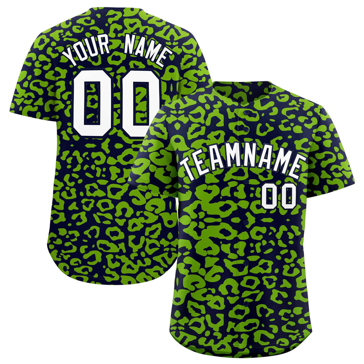 Custom Navy Neon Green Leopard Print Pattern Authentic Baseball Jersey