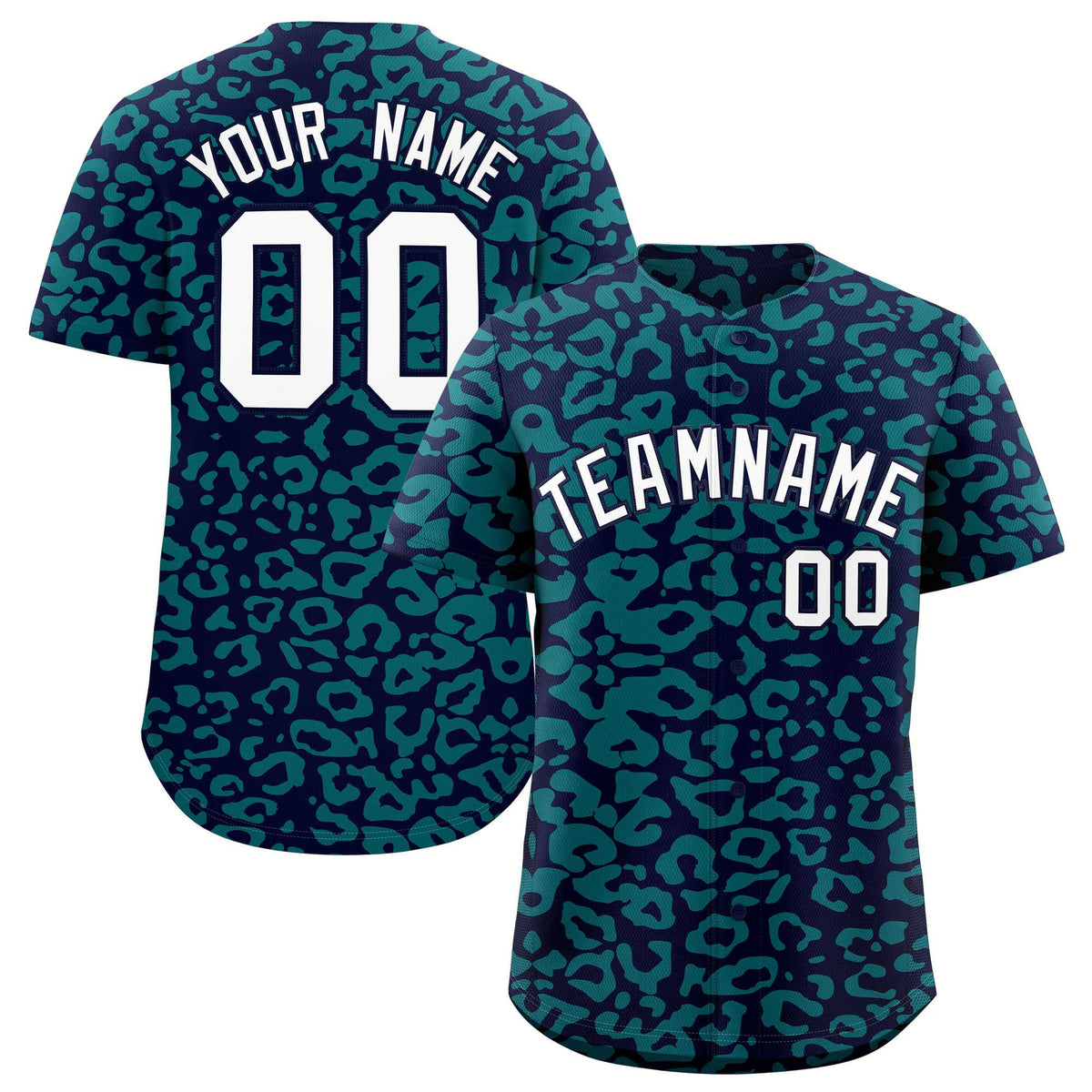 Custom Navy Aqua Leopard Print Pattern Authentic Baseball Jersey
