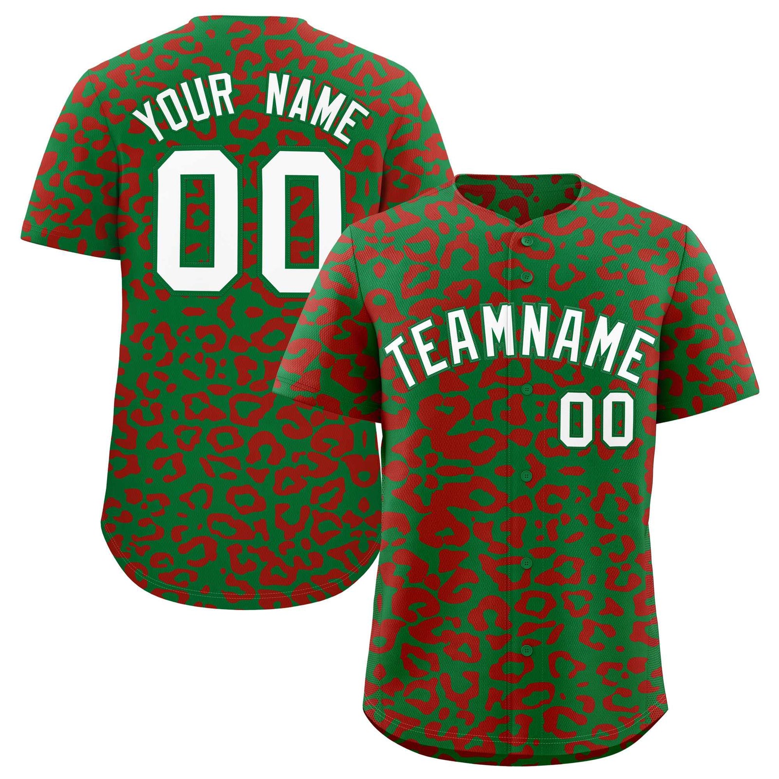 Custom Kelly Green Red Leopard Print Pattern Authentic Baseball Jersey