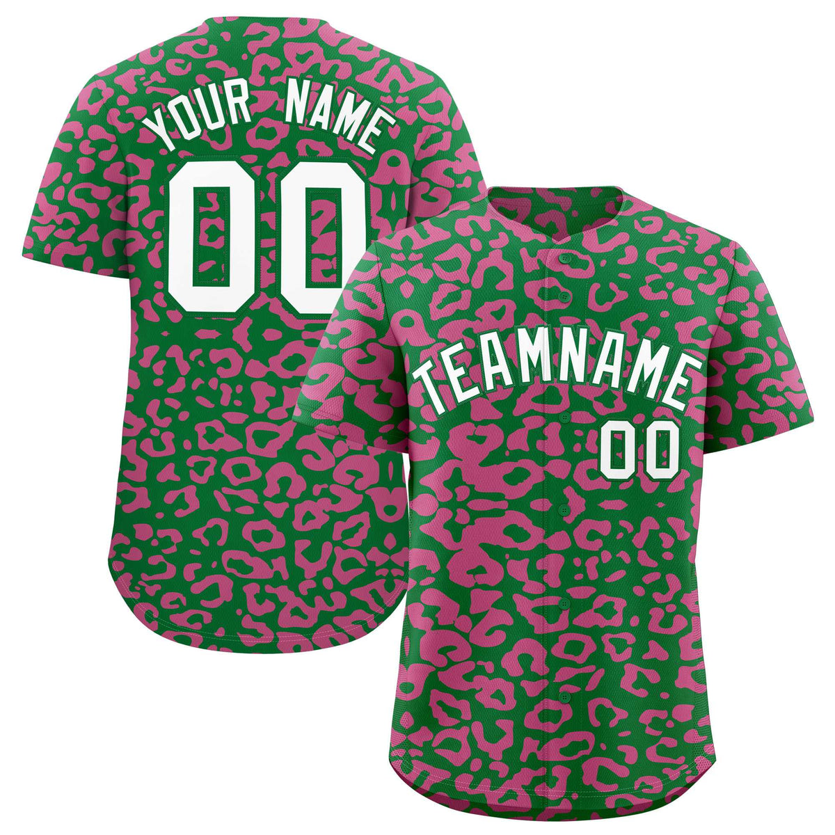 Custom Kelly Green Pink Leopard Print Pattern Authentic Baseball Jersey