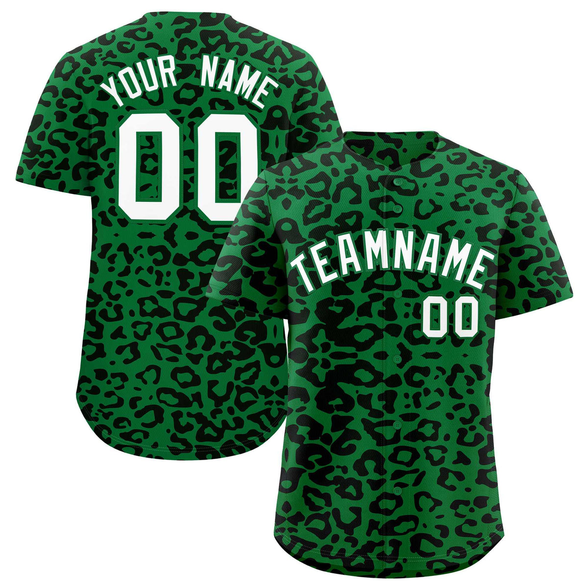 Custom Kelly Green Black Leopard Print Pattern Authentic Baseball Jersey
