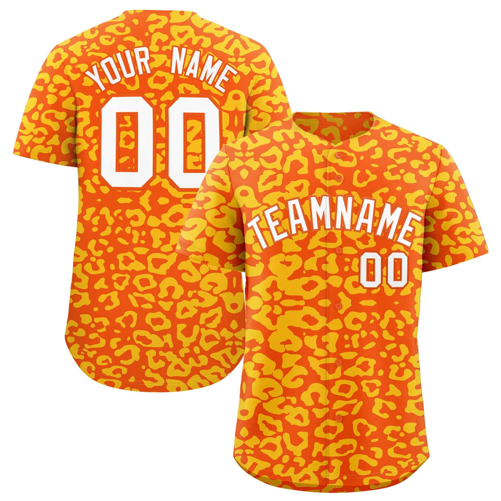 Custom Orange Gold Leopard Print Pattern Authentic Baseball Jersey