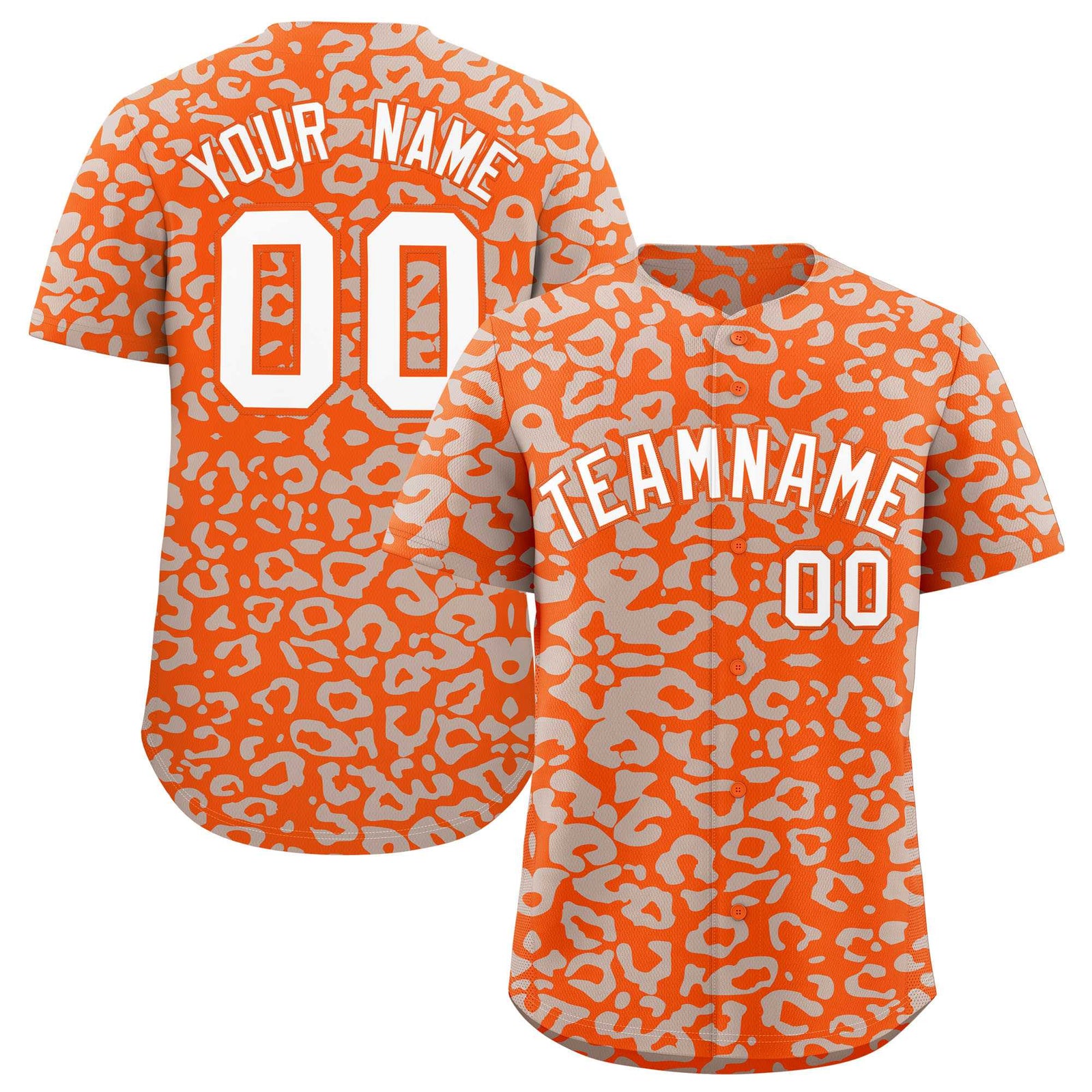 Custom Orange Silver Leopard Print Pattern Authentic Baseball Jersey