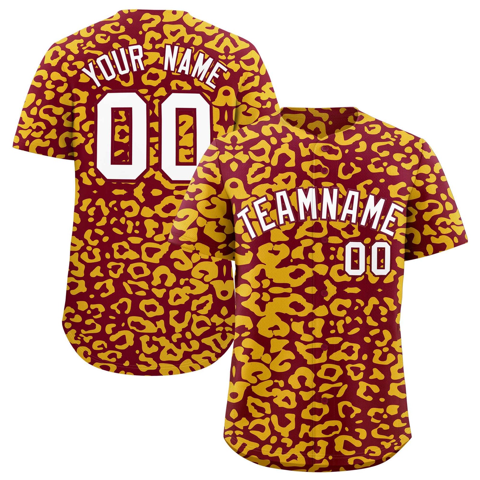 Custom Crimson Gold Leopard Print Pattern Authentic Baseball Jersey