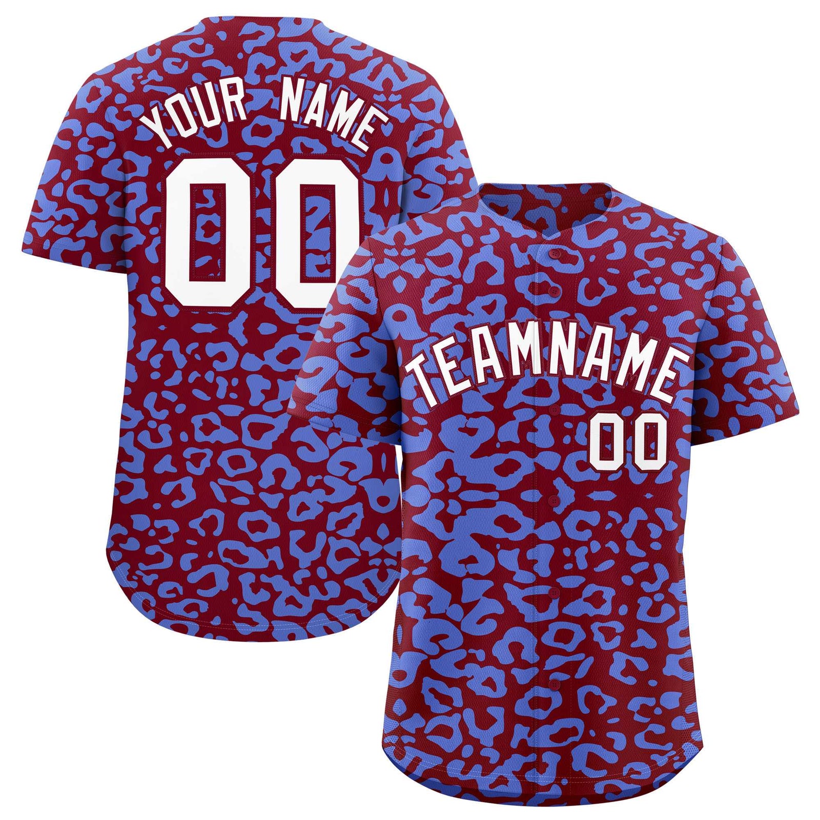 Custom Crimson Light Blue Leopard Print Pattern Authentic Baseball Jersey