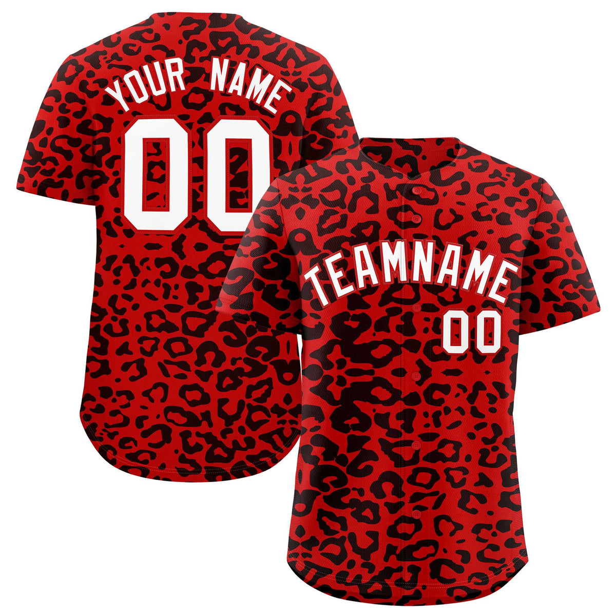 Custom Red Black Leopard Print Pattern Authentic Baseball Jersey