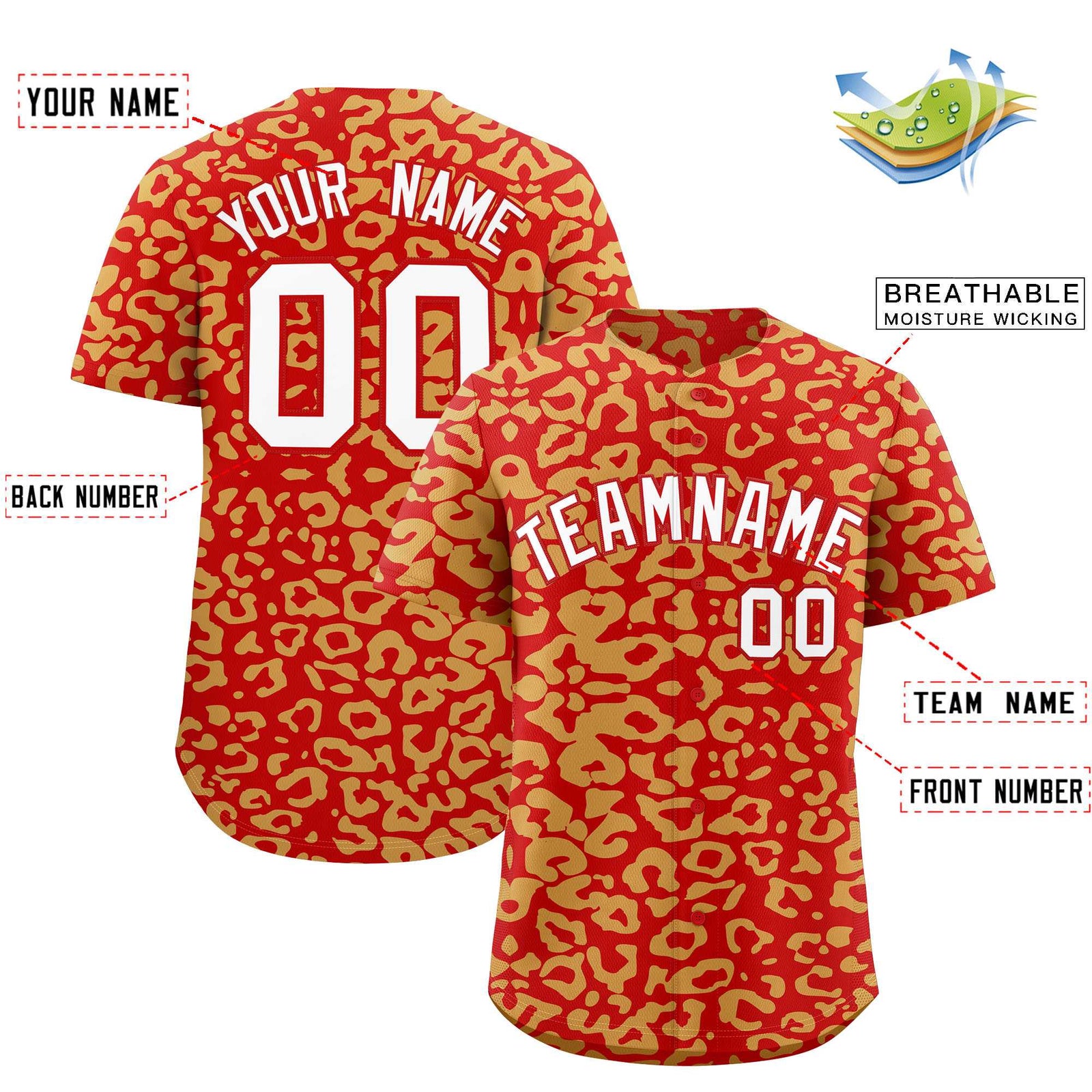Custom Red Old Gold Leopard Print Pattern Authentic Baseball Jersey