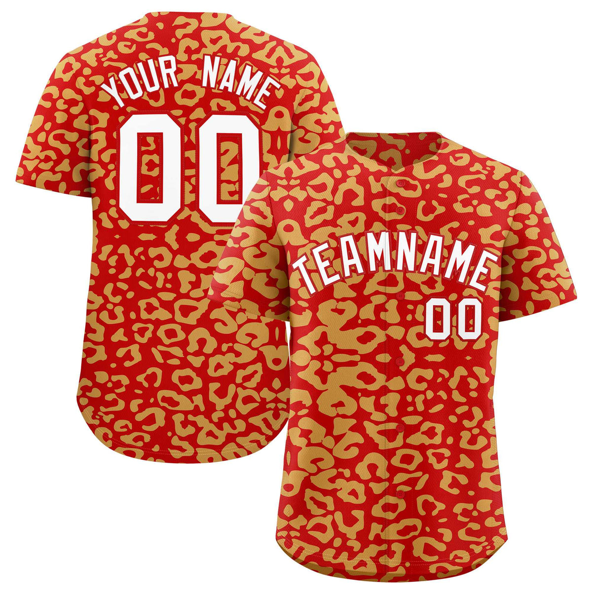 Custom Red Old Gold Leopard Print Pattern Authentic Baseball Jersey