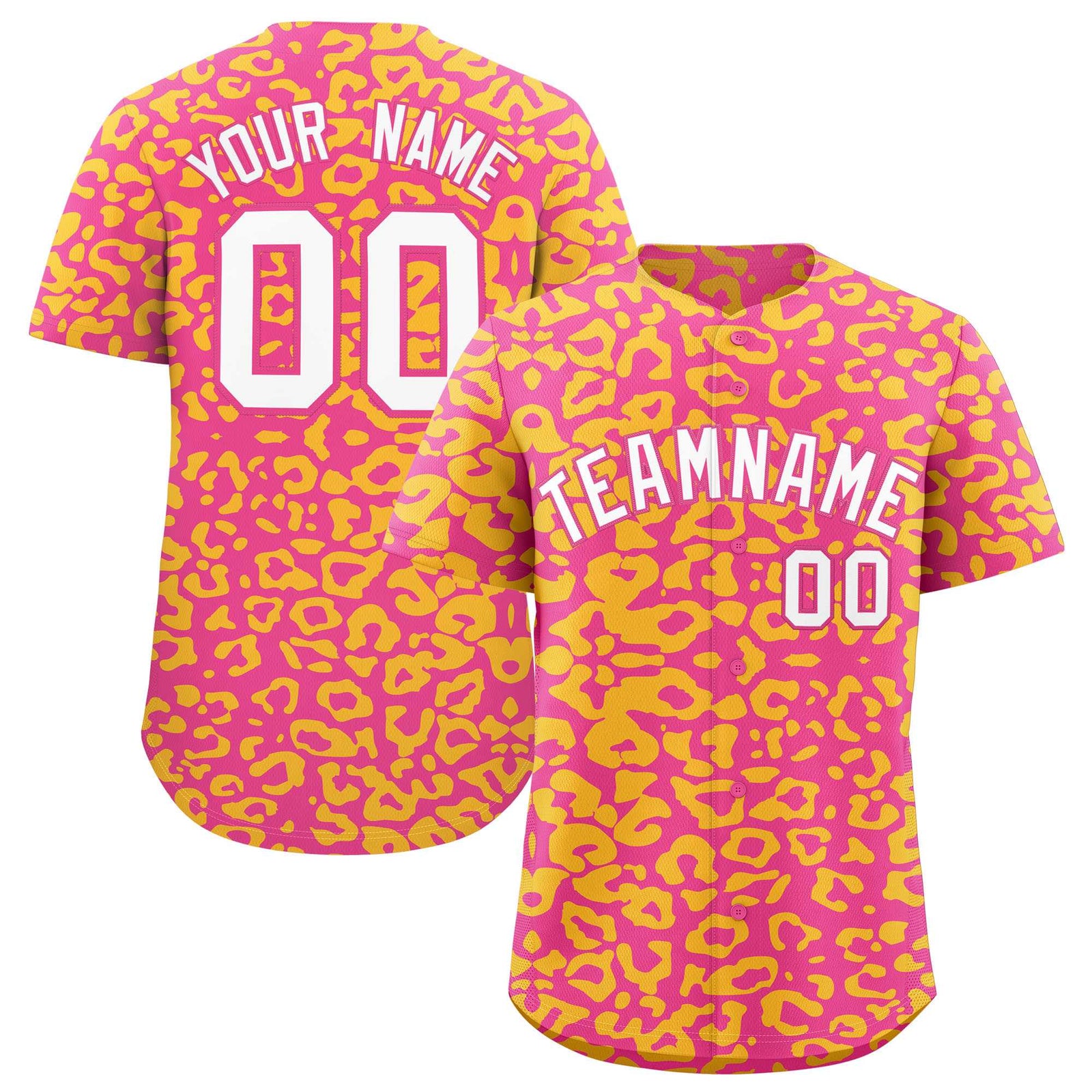 Custom Pink Gold Leopard Print Pattern Authentic Baseball Jersey