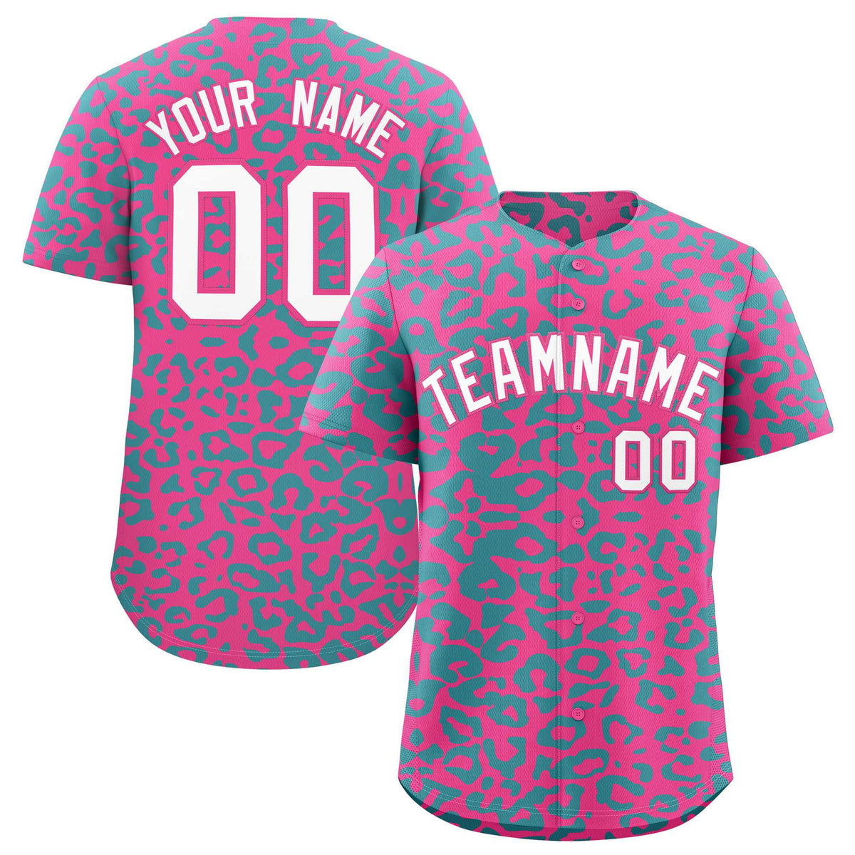 Custom Pink Aqua Leopard Print Pattern Authentic Baseball Jersey