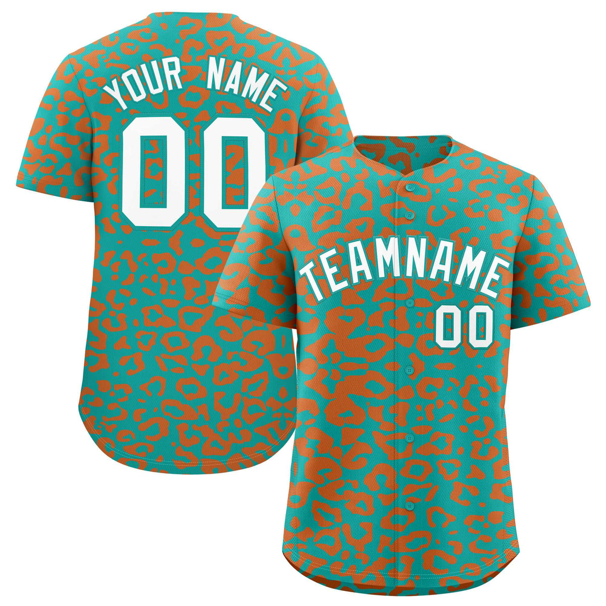 Custom Aqua Orange Leopard Print Pattern Authentic Baseball Jersey
