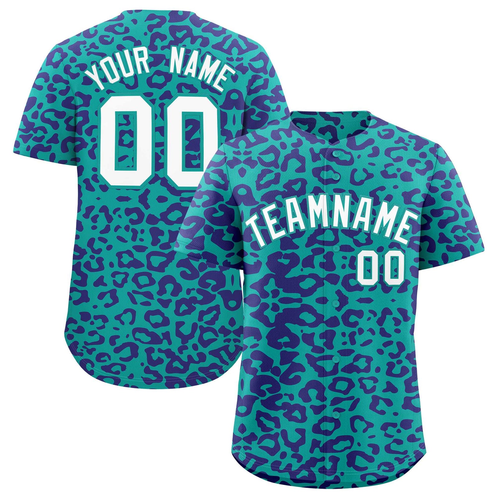 Custom Aqua Purple Leopard Print Pattern Authentic Baseball Jersey