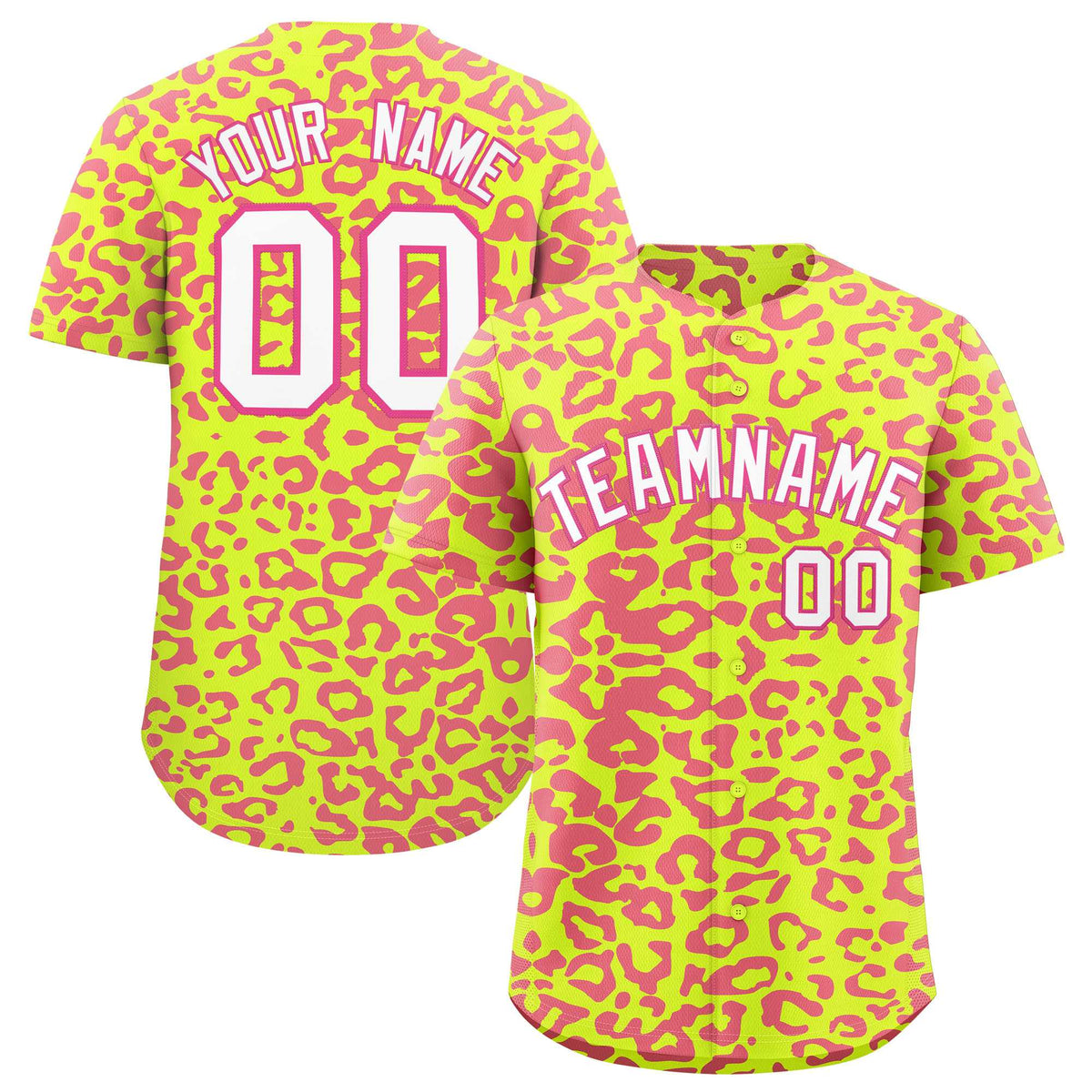 Custom Fluorescent Green Pink Leopard Print Pattern Authentic Baseball Jersey