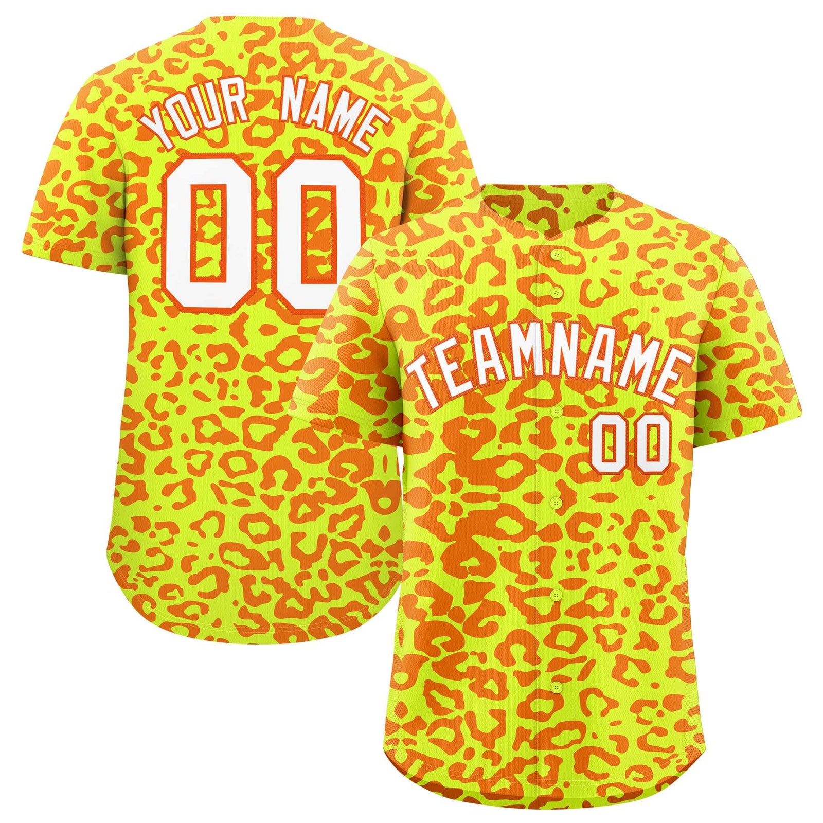Custom Fluorescent Green Orange Leopard Print Pattern Authentic Baseball Jersey