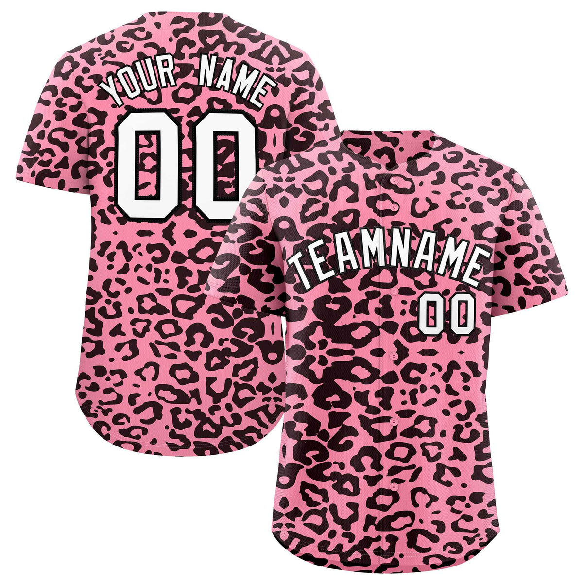 Custom Light Pink Black Leopard Print Pattern Authentic Baseball Jersey