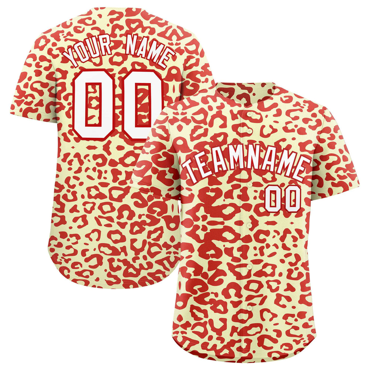Custom Cream Red Leopard Print Pattern Authentic Baseball Jersey