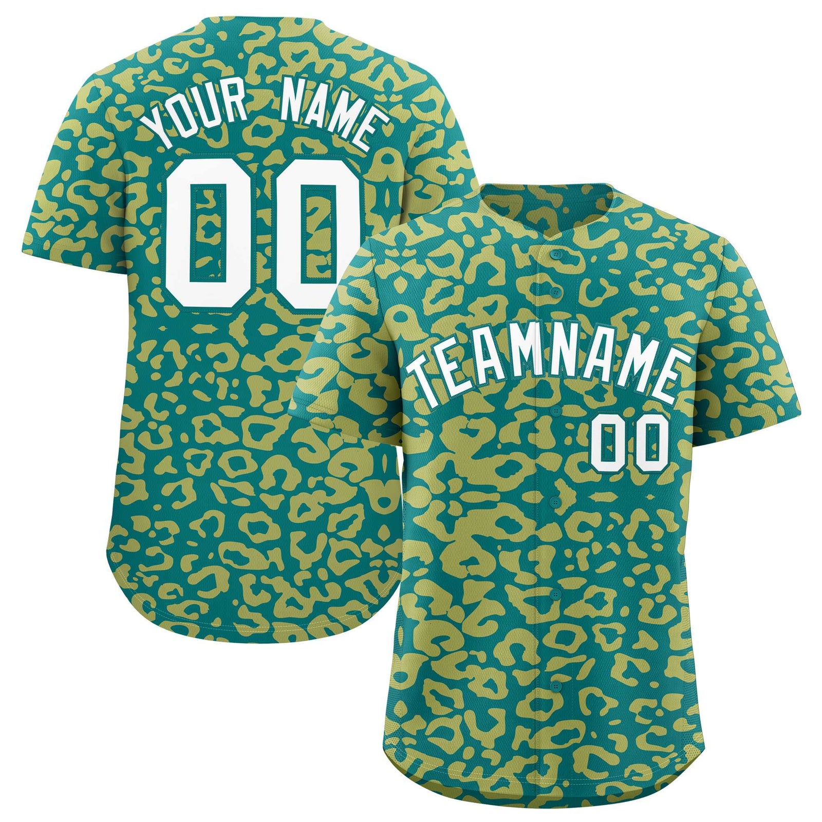 Custom Aqua Old Gold Leopard Print Pattern Authentic Baseball Jersey
