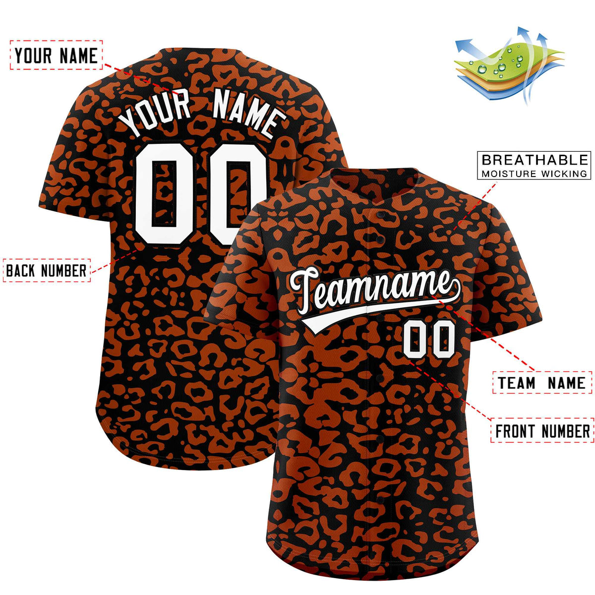 Custom Black Texas Orange Leopard Print Pattern Authentic Baseball Jersey