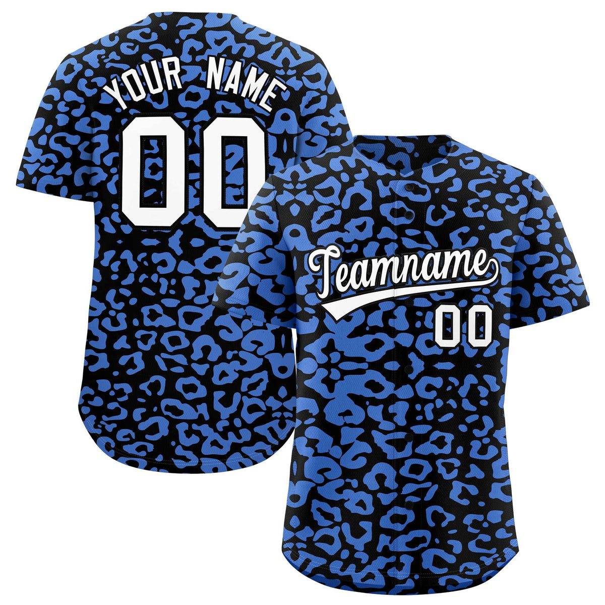 Custom Black Light Blue Leopard Print Pattern Authentic Baseball Jersey