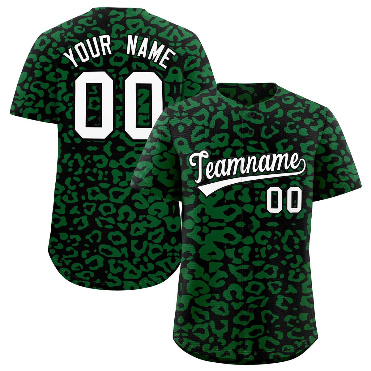 Custom Black Kelly Green Leopard Print Pattern Authentic Baseball Jersey