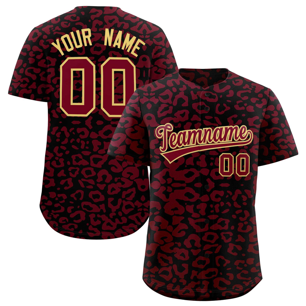 Custom Black Crimson Leopard Print Pattern Authentic Baseball Jersey