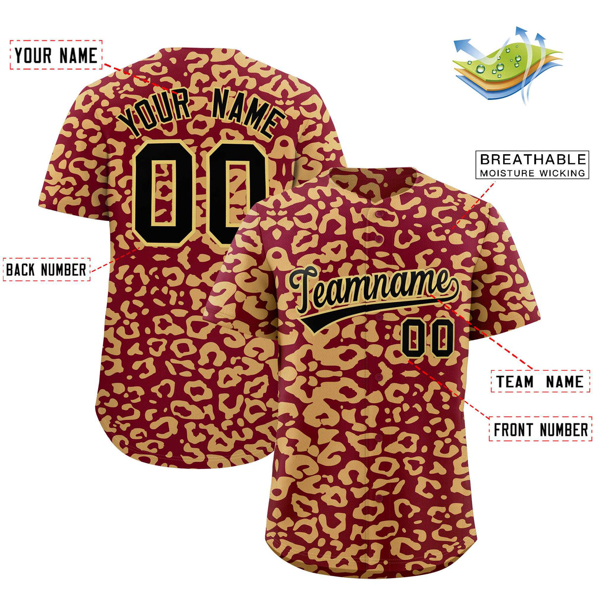 Custom Crimson Khaki Leopard Print Pattern Authentic Baseball Jersey