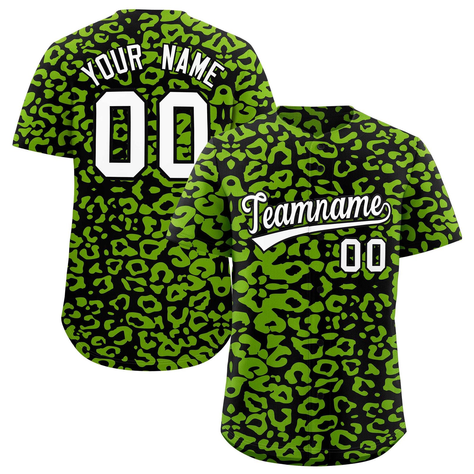 Custom Black Neon Green Leopard Print Pattern Authentic Baseball Jersey