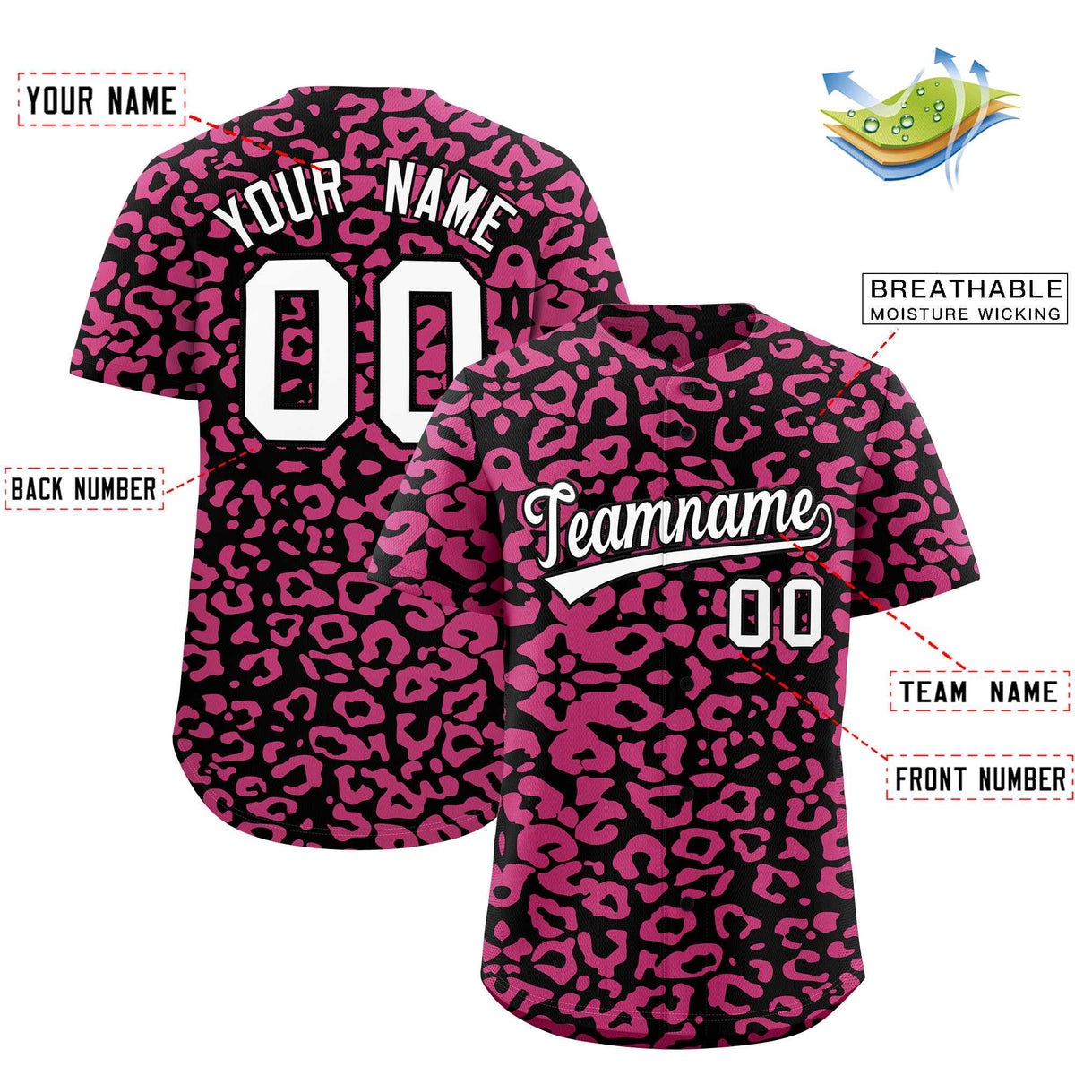 Custom Black Pink Leopard Print Pattern Authentic Baseball Jersey