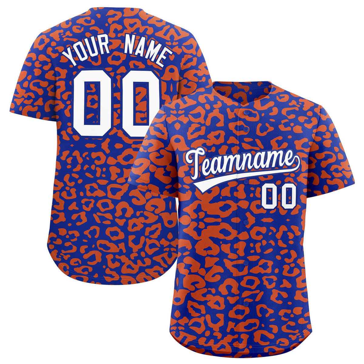 Custom Royal Orange Leopard Print Pattern Authentic Baseball Jersey
