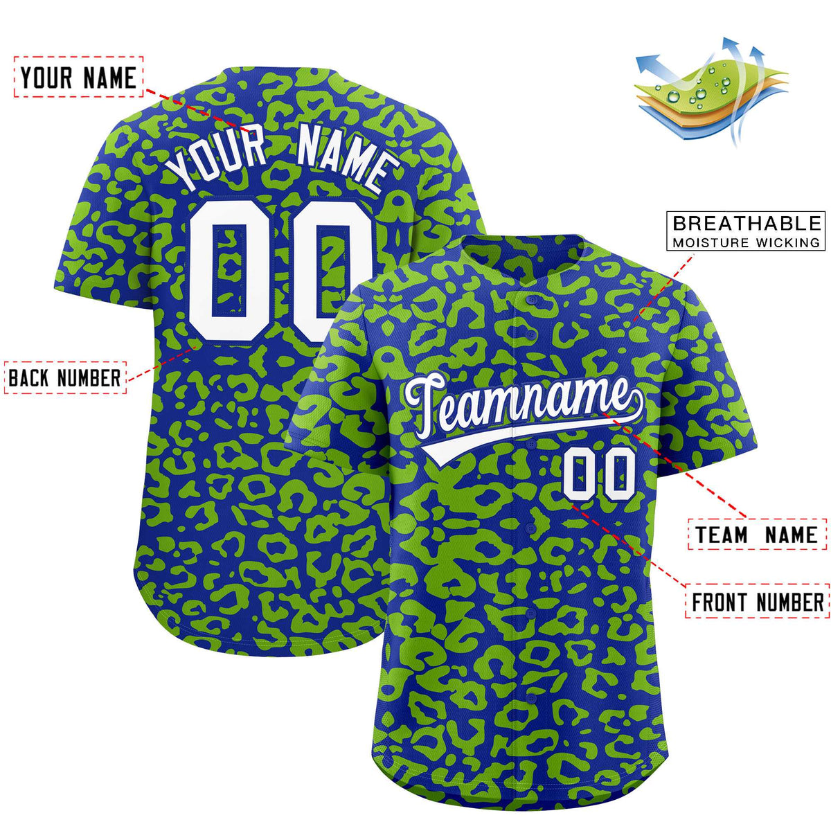 Custom Royal Neon Green Leopard Print Pattern Authentic Baseball Jersey