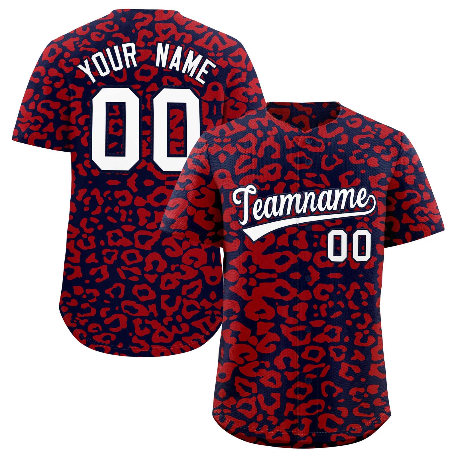 Custom Navy Red Leopard Print Pattern Authentic Baseball Jersey