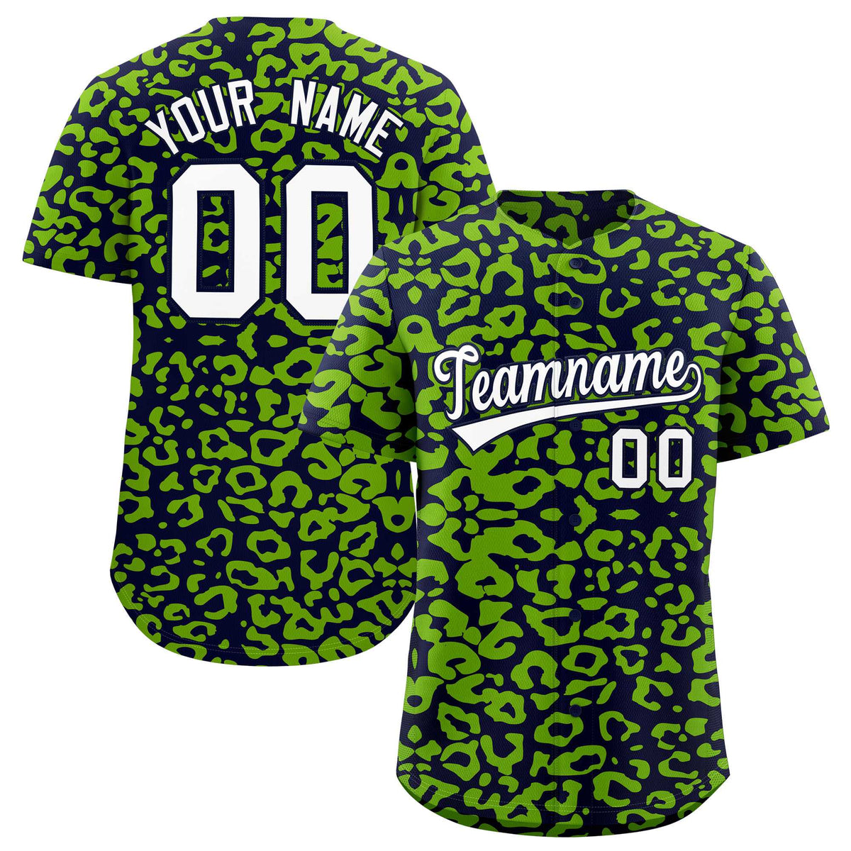Custom Navy Neon Green Leopard Print Pattern Authentic Baseball Jersey