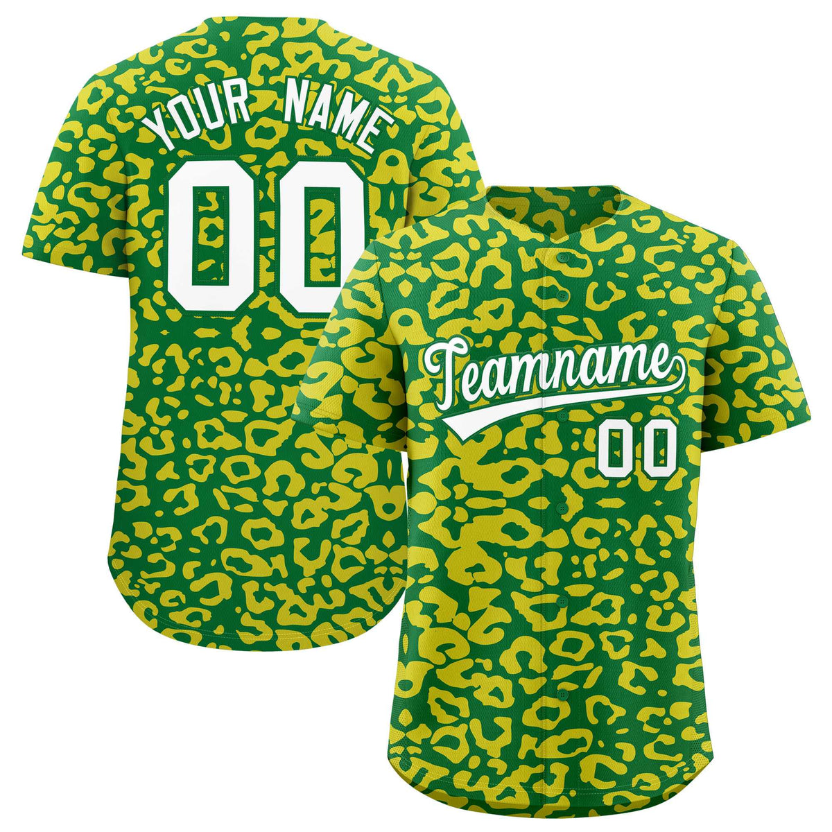 Custom Kelly Green Gold Leopard Print Pattern Authentic Baseball Jersey