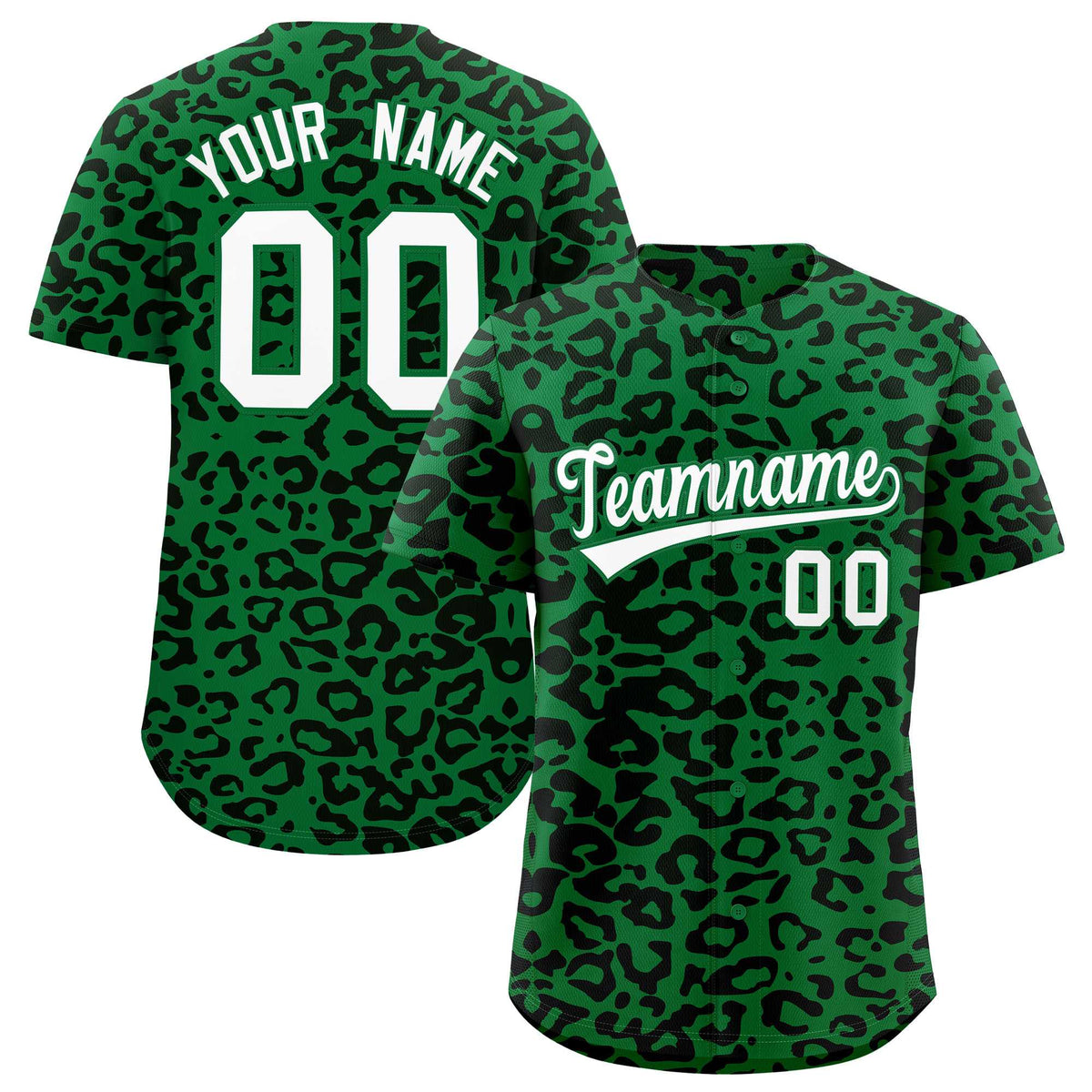 Custom Kelly Green Black Leopard Print Pattern Authentic Baseball Jersey