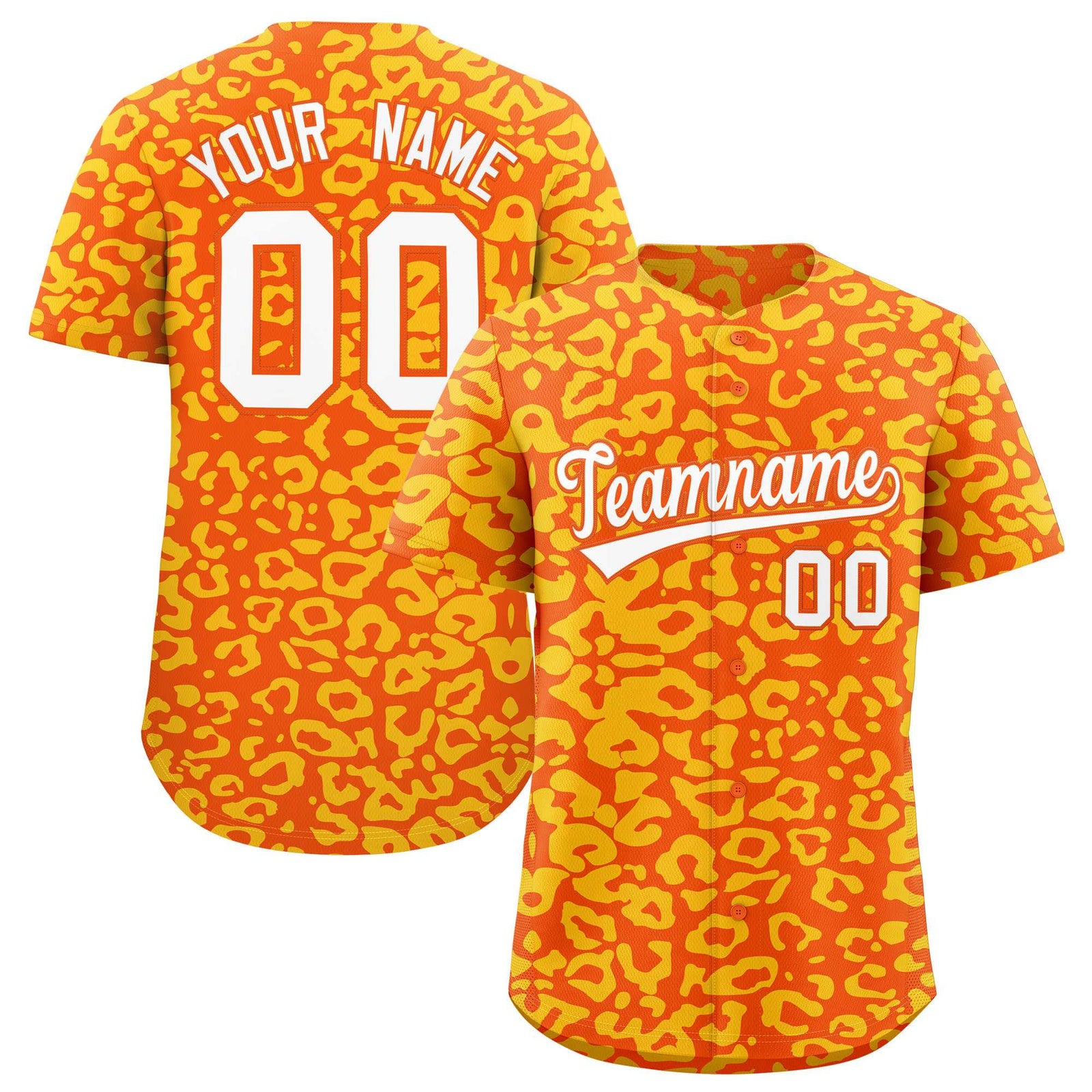 Custom Orange Gold Leopard Print Pattern Authentic Baseball Jersey