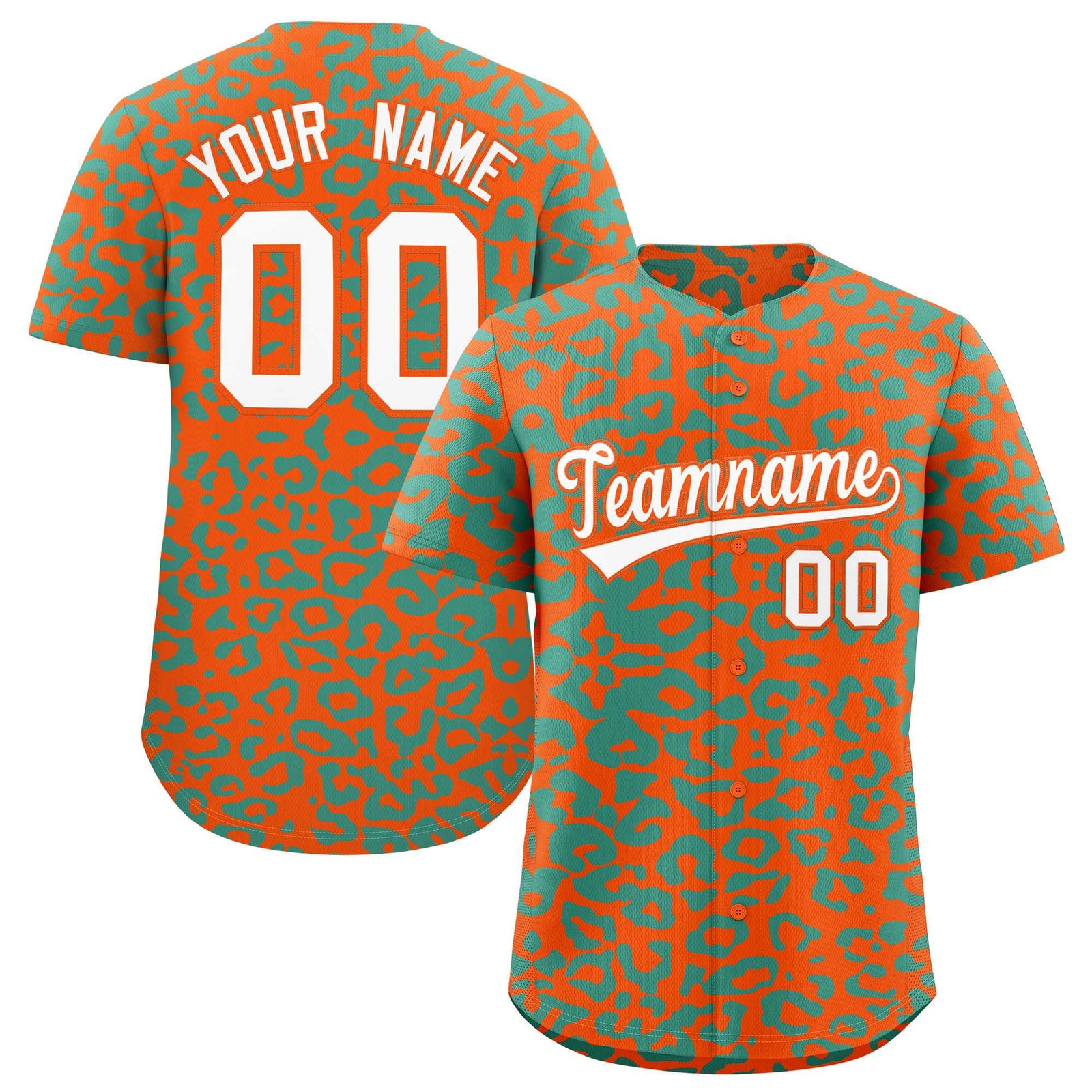 Custom Orange Aqua Leopard Print Pattern Authentic Baseball Jersey