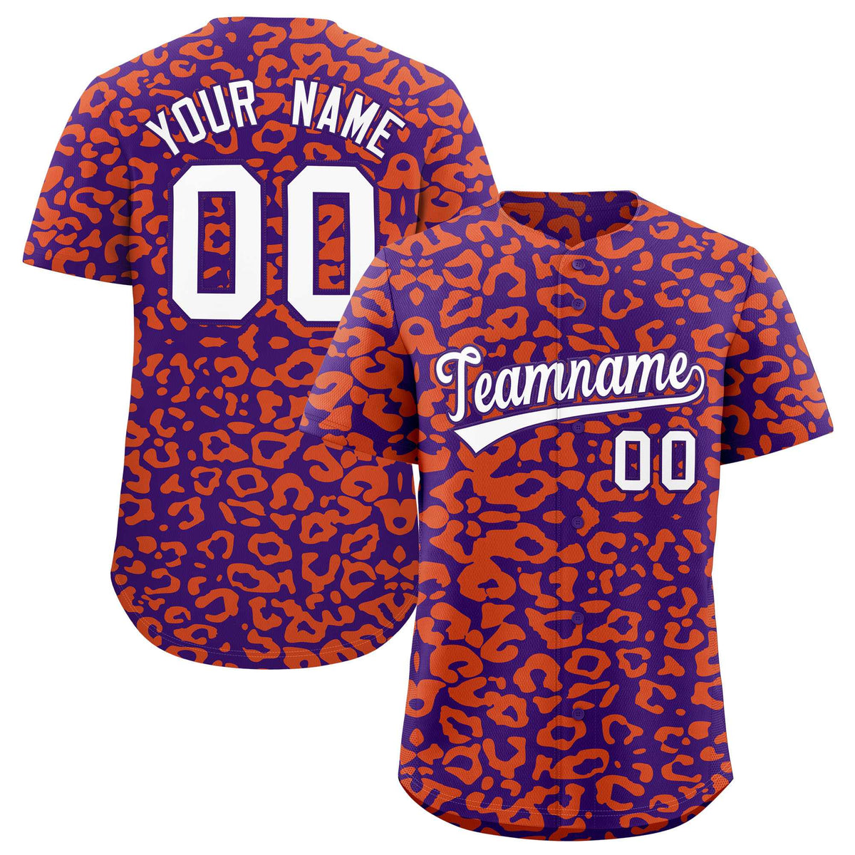 Custom Purple Orange Leopard Print Pattern Authentic Baseball Jersey