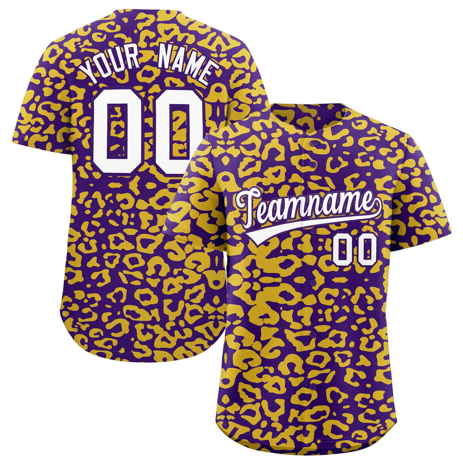 Custom Purple Gold Leopard Print Pattern Authentic Baseball Jersey