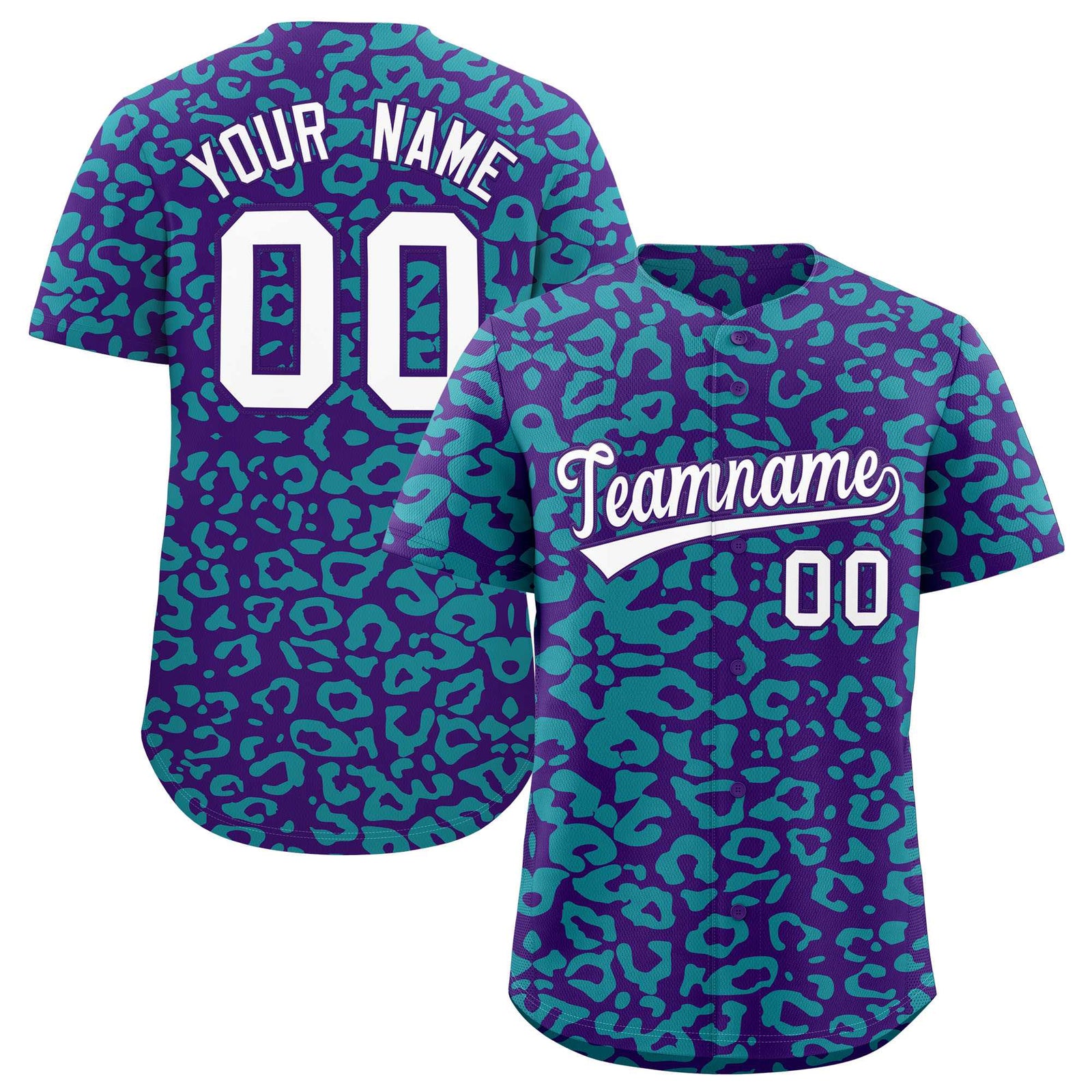 Custom Purple Aqua Leopard Print Pattern Authentic Baseball Jersey